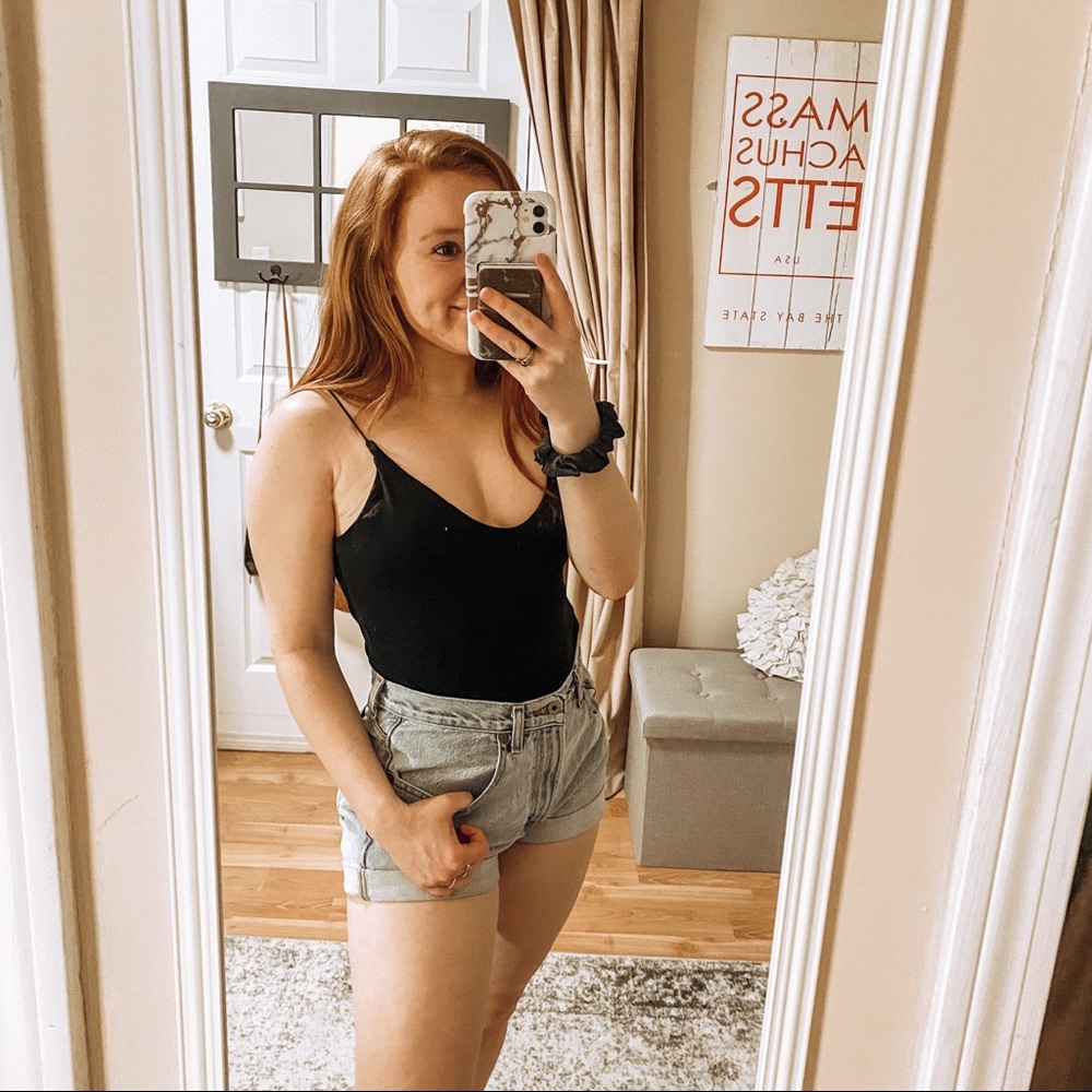 Gaze Black Strappy Low Cut Bodysuit